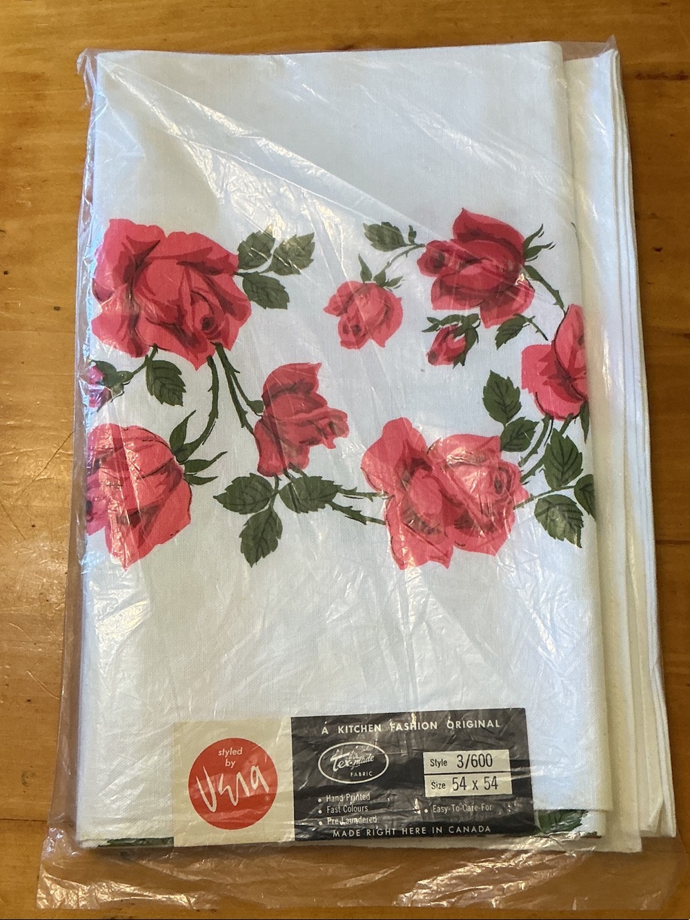 Vintage Mid-Century Rose Cotton Tablecloth Vera 54”x54”